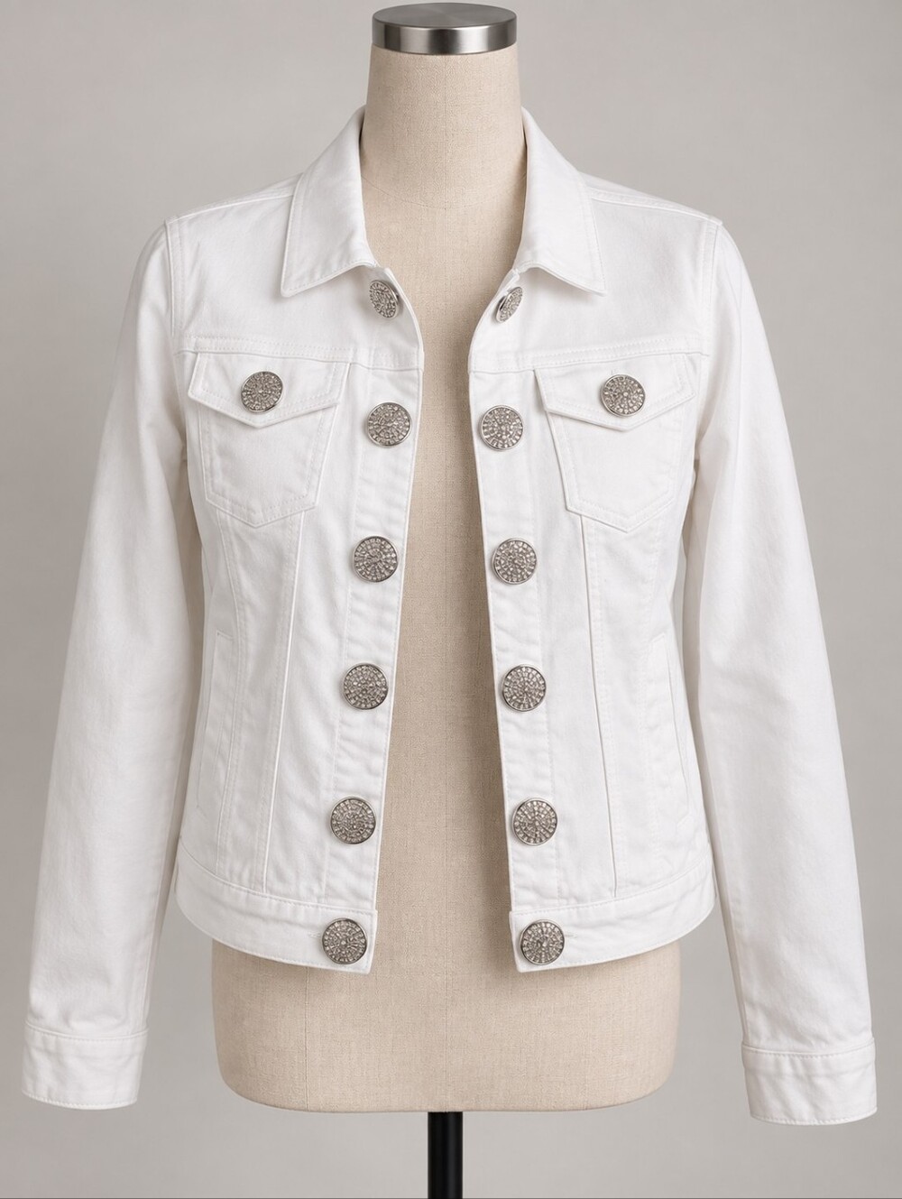 Only White Denim Jacket Crystal Rhinestone Buttons NWT Size Medium